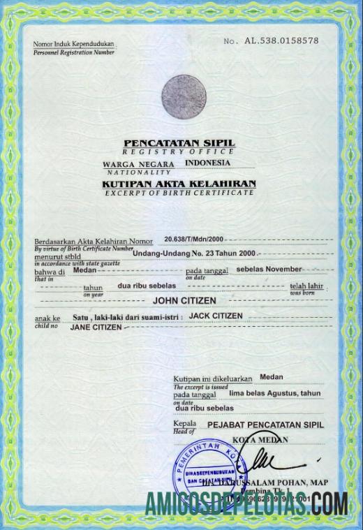 Em branco modelo de certidão de nascimento da Indonésia em formato PSD,